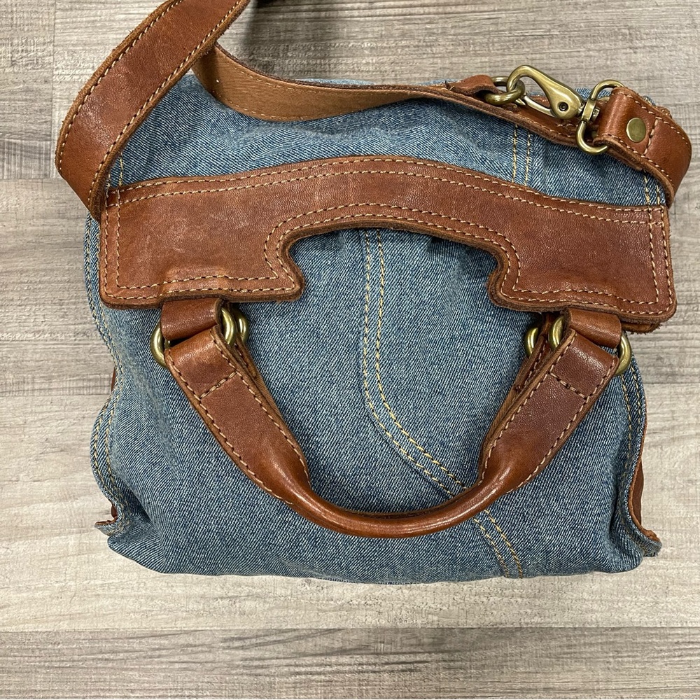 Lucky Brand Denim Blue and Brown Leather Shoulder Bag